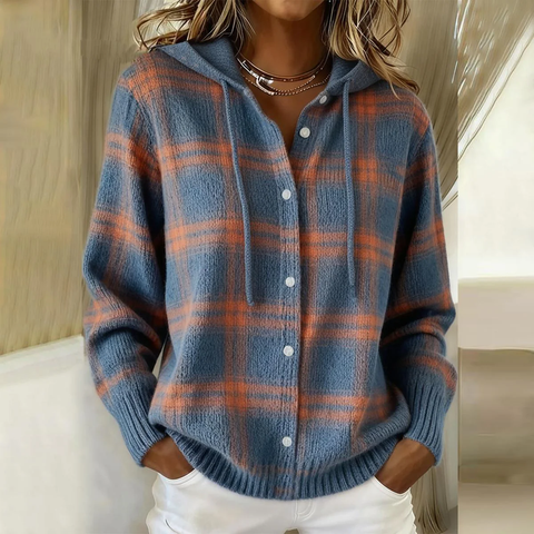 Roiiz Blue Plaid Button Down Hoodie Sweater