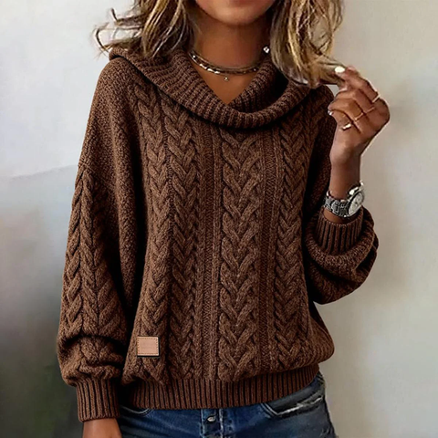 Roiiz Brown Oversized Plain Knit Sweater
