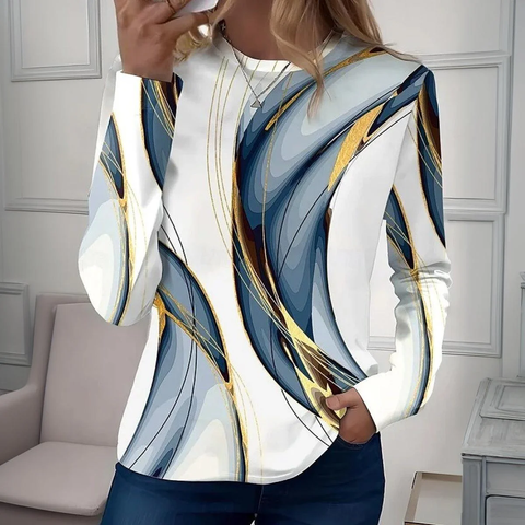 Roiiz Stunning Geometric Print Round Neck Long Sleeve Top